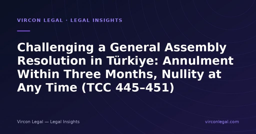 Challenging a General Assembly Resolution in Türkiye: Annulment Within Three Months, Nullity at Any Time (TCC 445–451)