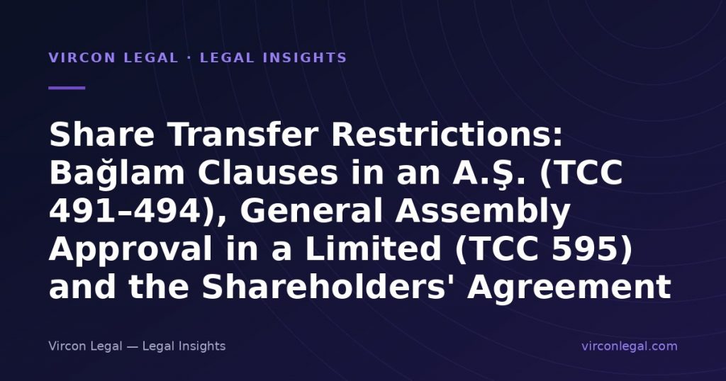 Share Transfer Restrictions: Bağlam Clauses in an A.Ş. (TCC 491–494), General Assembly Approval in a Limited (TCC 595) and the Shareholders’ Agreement
